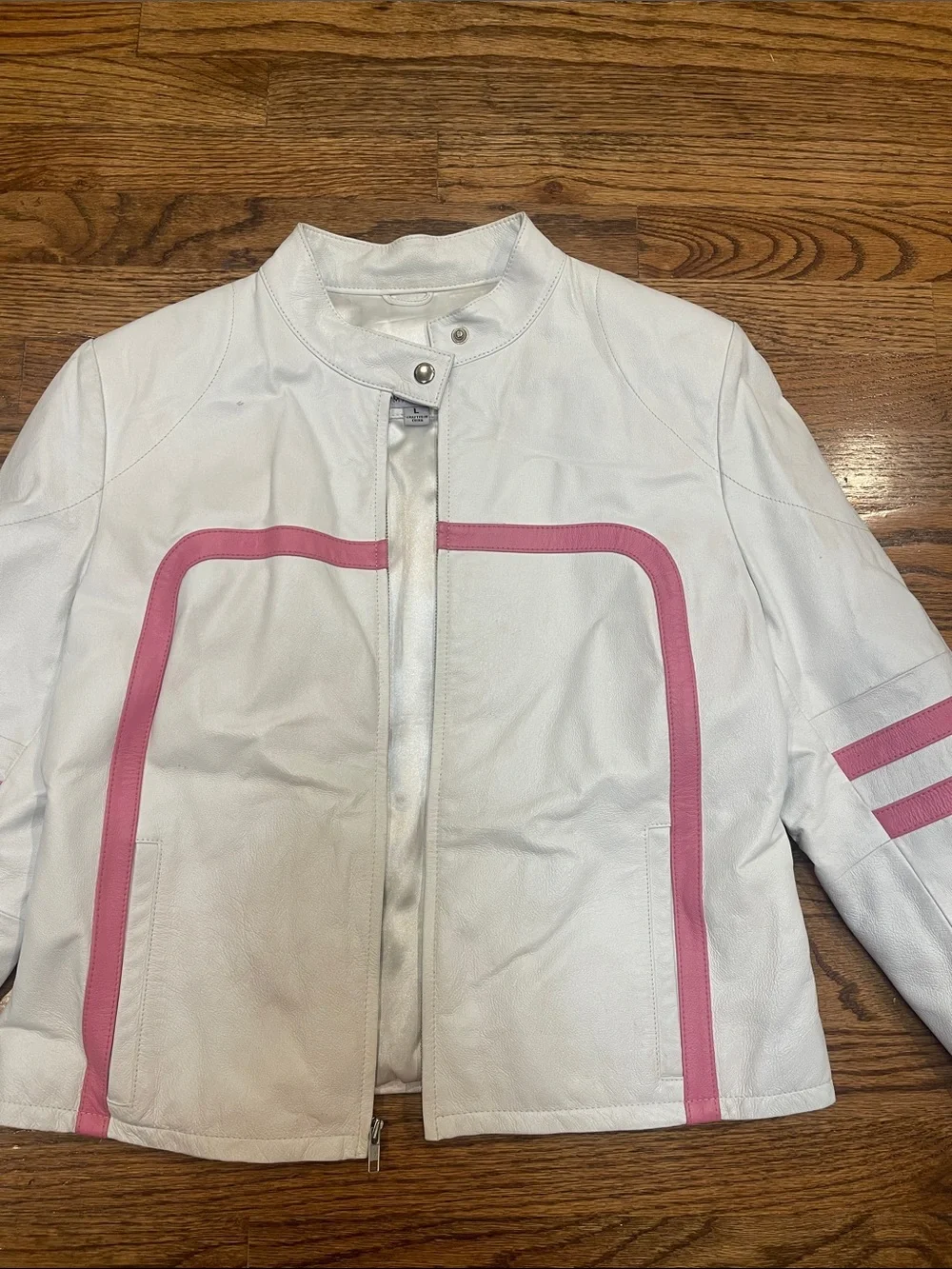 Classic White Women's Wilson’s Leather Jacket with Pink Trim ladies L - Picture 2 of 16